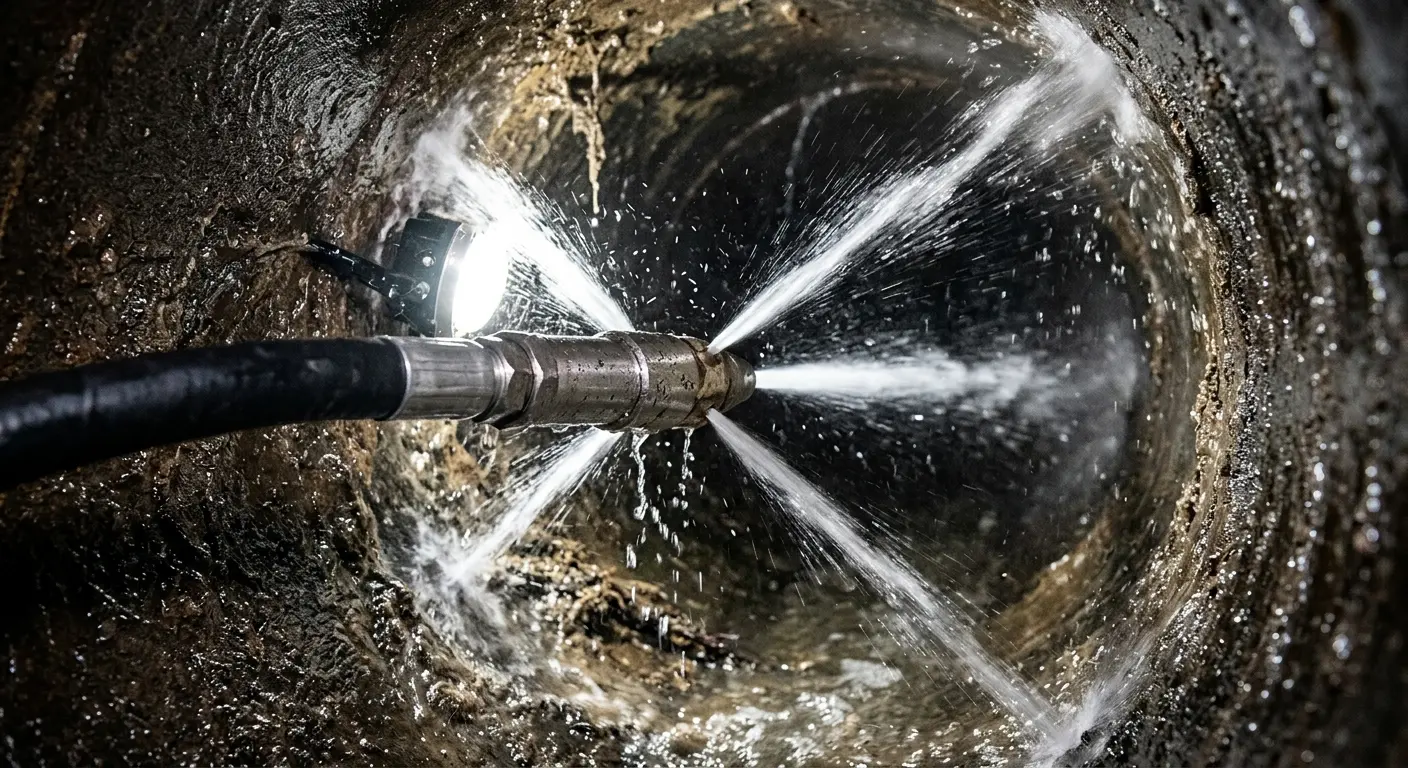 High-pressure hydro jetting nozzle cleaning sewer pipe for Trenchless Sewer Repair in Lakeland
